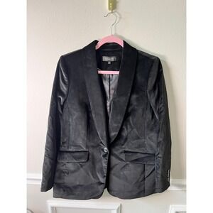 Talbots Womens Black Velvet Blazer Shawl Collar Single Button Jacket Size 8